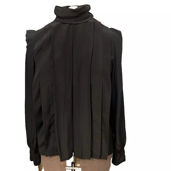 Marlis. Size 12. Vintage Black Pleated Long Sleeve Poly Blouse. Cowl. B113 - Picture 1 of 5